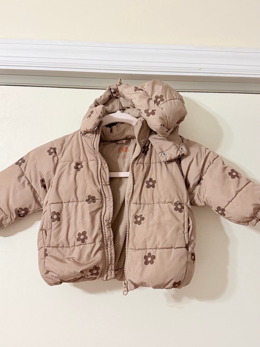 Zara Beige Floral Puffer Jacket for Kids